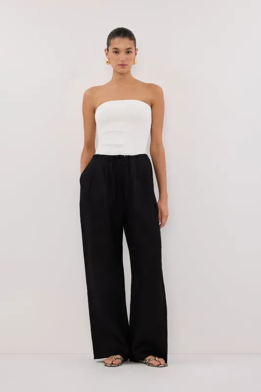 CARLA BLACK DRAWSTRING LINEN PANT sold by Dissh