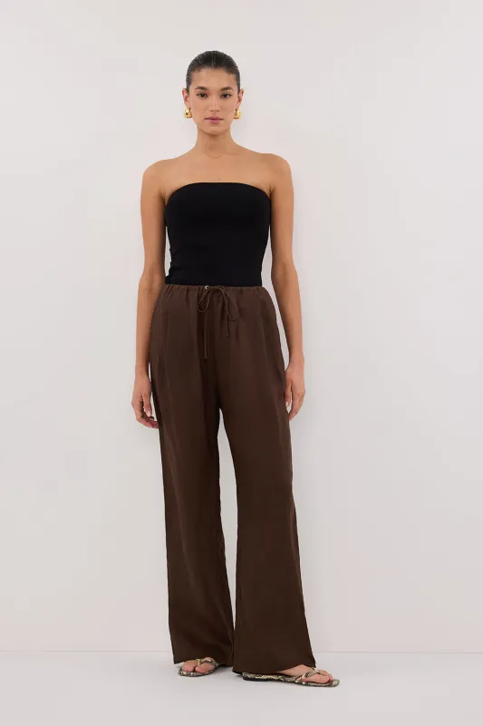 CARLA BITTER CHOC DRAWSTRING LINEN PANT sold by Dissh