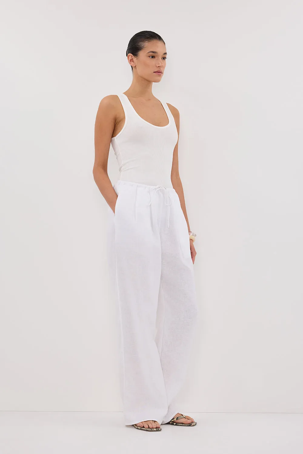 CARLA WHITE DRAWSTRING LINEN PANT sold by Dissh product image thumbnail 3