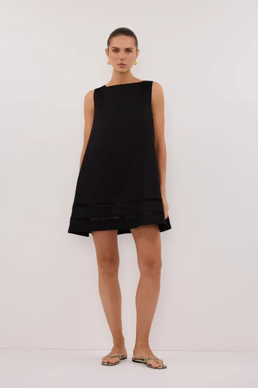 LINDSAY BLACK LINEN MINI DRESS sold by Dissh