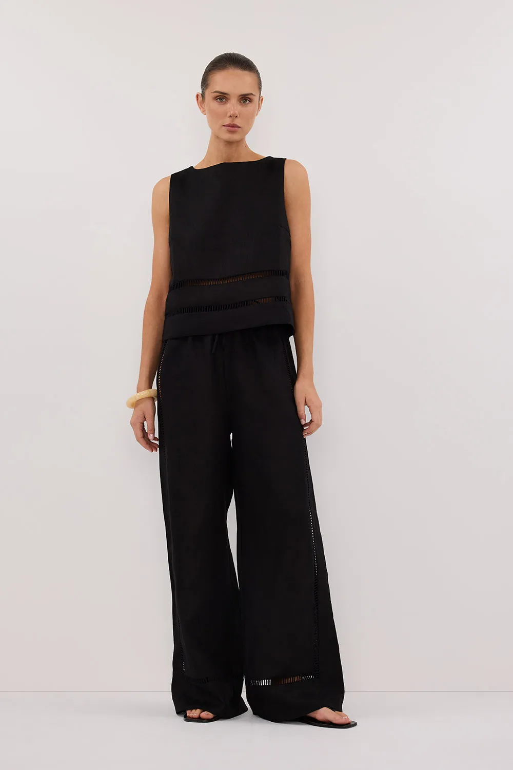 LINDSAY BLACK LINEN PANT sold by Dissh