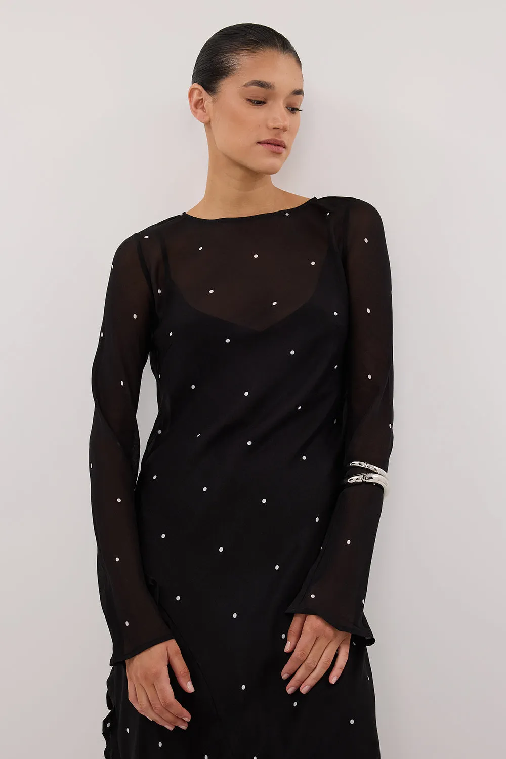 MELROSE BLACK SPOT LONG SLEEVE MAXI DRESS sold by Dissh product image thumbnail 3