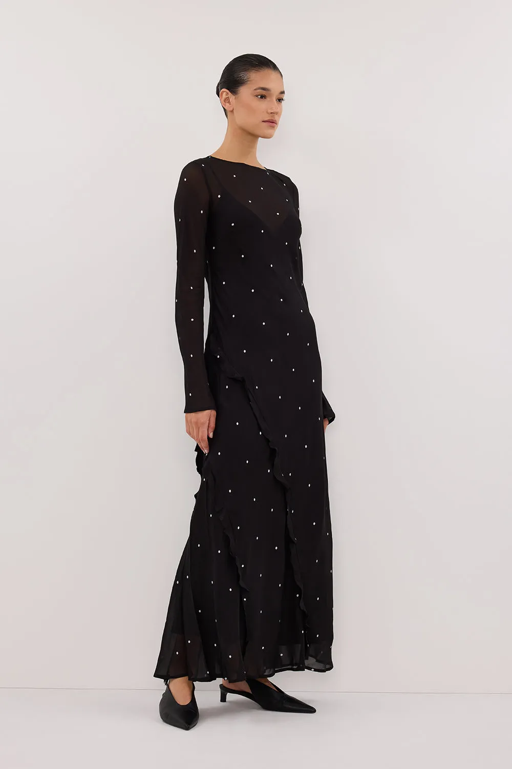 MELROSE BLACK SPOT LONG SLEEVE MAXI DRESS sold by Dissh product image thumbnail 4