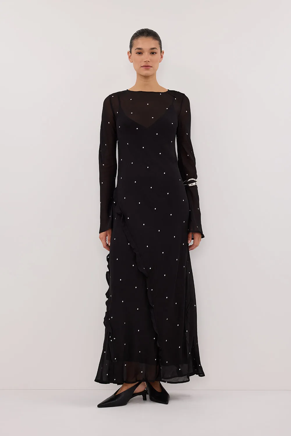 MELROSE BLACK SPOT LONG SLEEVE MAXI DRESS sold by Dissh product image thumbnail 2