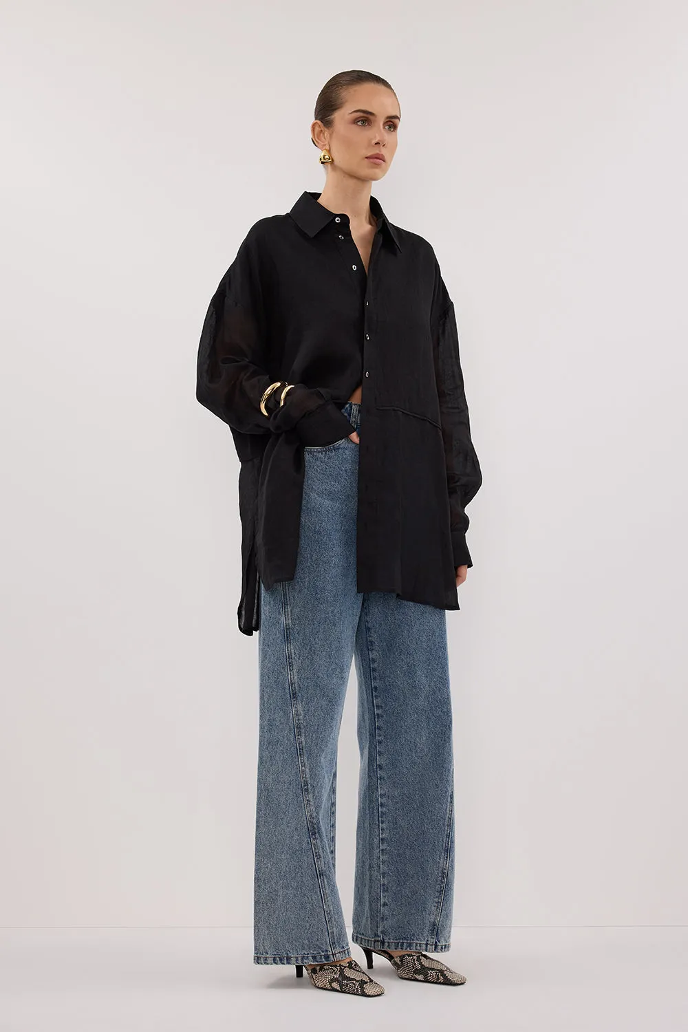 GIGI BLACK RAMIE LONG SLEEVE SHIRT sold by Dissh product image thumbnail 3