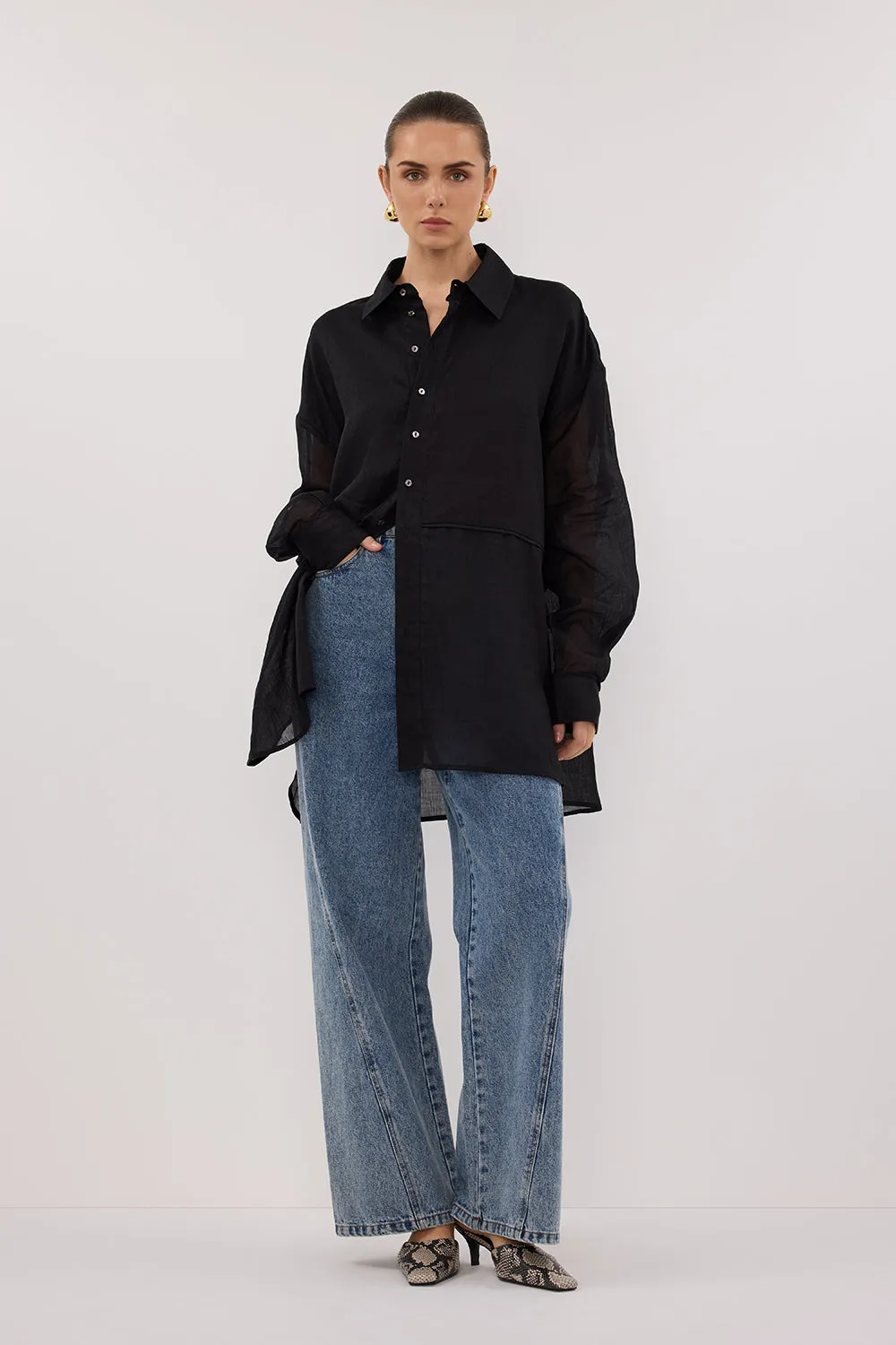 GIGI BLACK RAMIE LONG SLEEVE SHIRT sold by Dissh