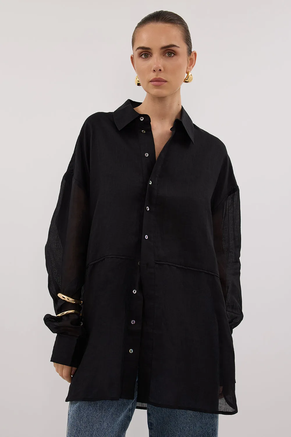 GIGI BLACK RAMIE LONG SLEEVE SHIRT sold by Dissh product image thumbnail 2