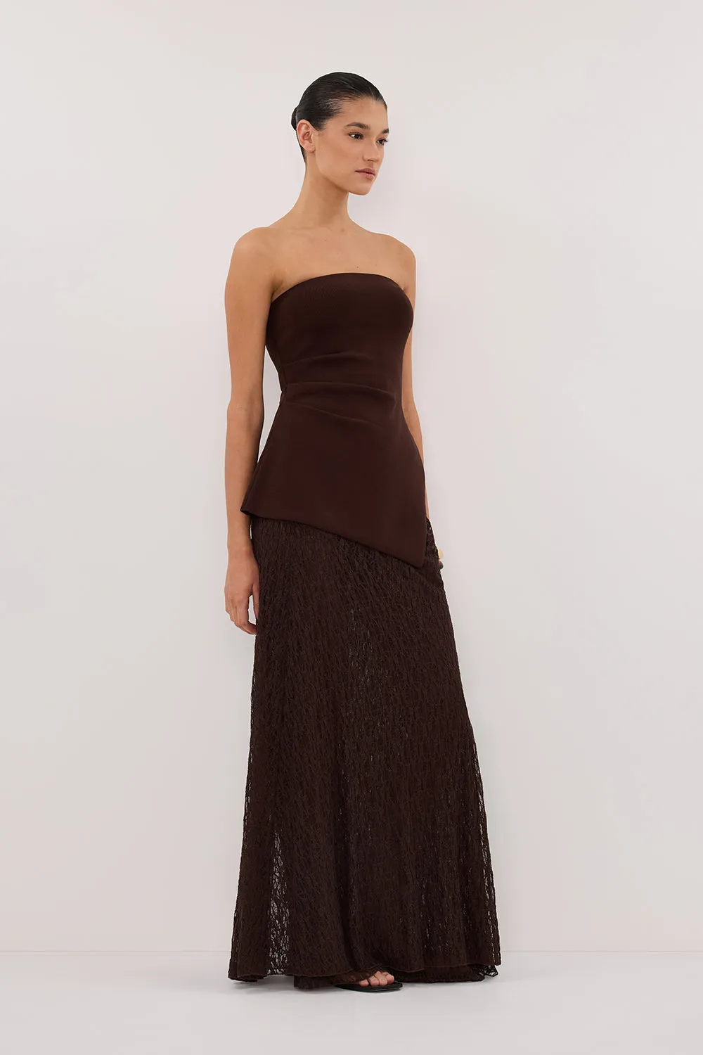 LIZZIE DARK CHOC LAYERED LACE MIDI SKIRT sold by Dissh product image thumbnail 4