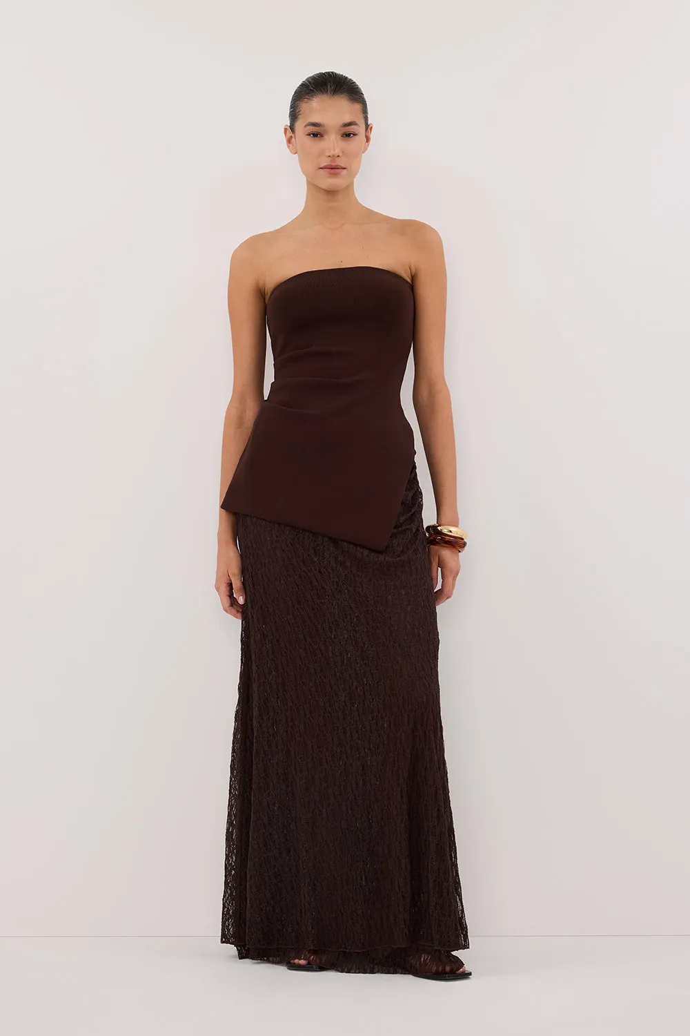LIZZIE DARK CHOC LAYERED LACE MIDI SKIRT sold by Dissh product image thumbnail 2