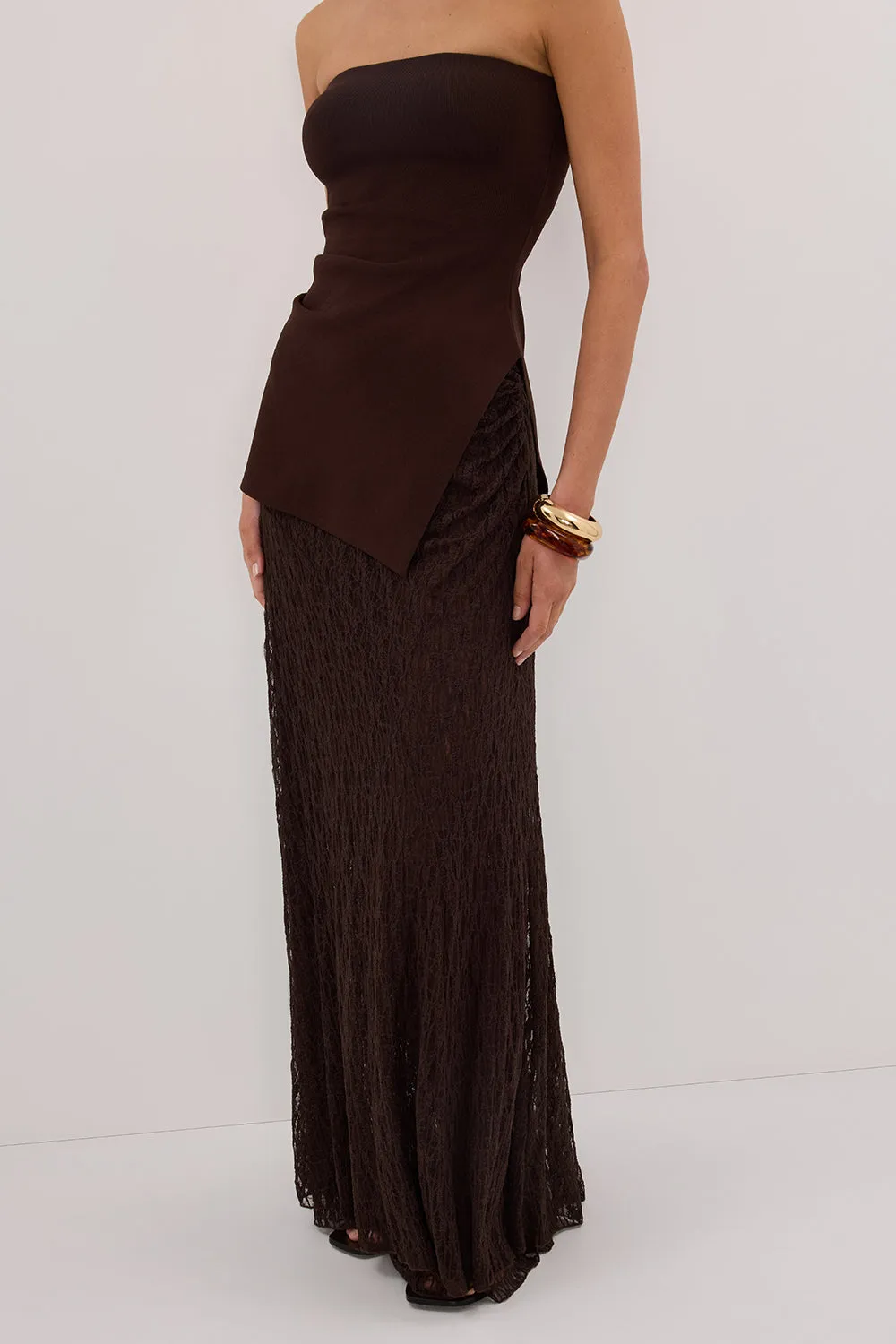 LIZZIE DARK CHOC LAYERED LACE MIDI SKIRT sold by Dissh product image thumbnail 3