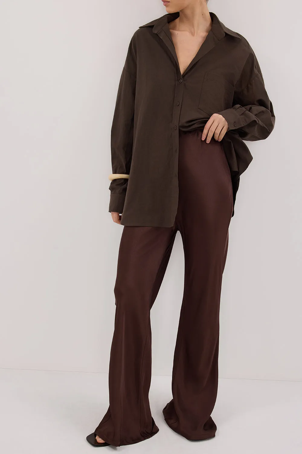 NIKKI BITTER CHOC SATIN BIAS PANT sold by Dissh product image thumbnail 2