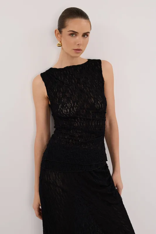 LIZZIE BLACK SLEEVELESS LACE TOP sold by Dissh