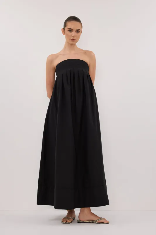 MORGAN BLACK STRAPLESS MIDI DRESS sold by Dissh