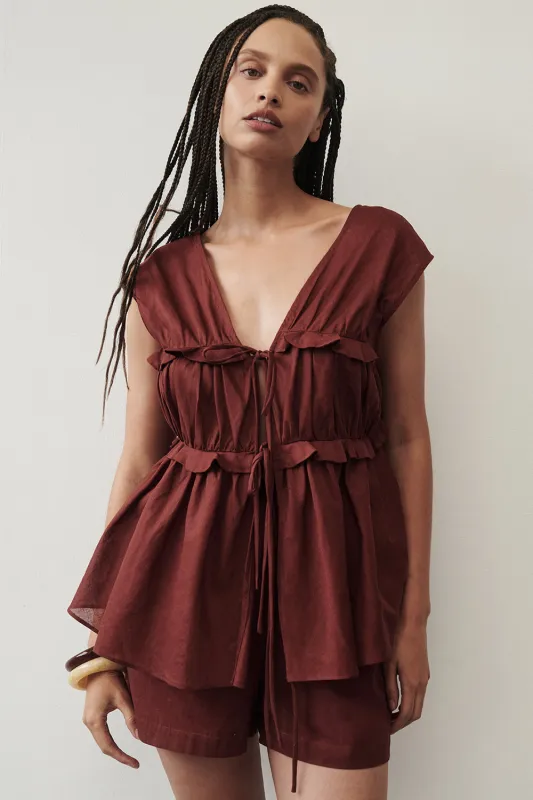 QUINN SAHARA LINEN RUFFLE TOP made by Dissh