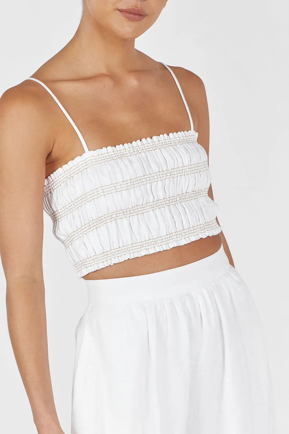 BIANCA WHITE SHIRRED LINEN TOP sold by Dissh product image thumbnail 5