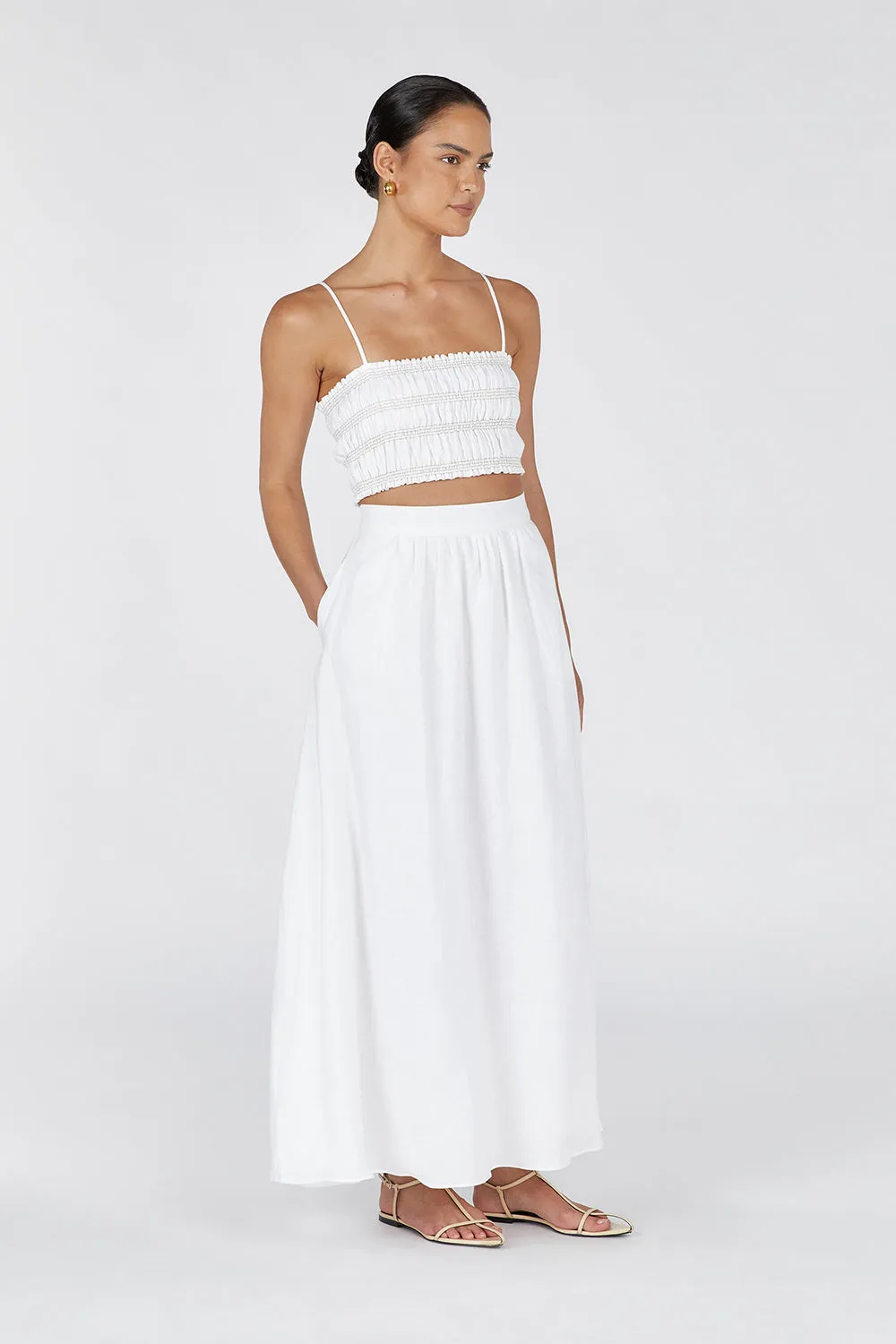 BIANCA WHITE SHIRRED LINEN TOP sold by Dissh product image thumbnail 3