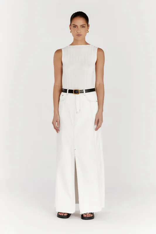 GOLDIE OFF WHITE BOAT NECK TANK sold by Dissh