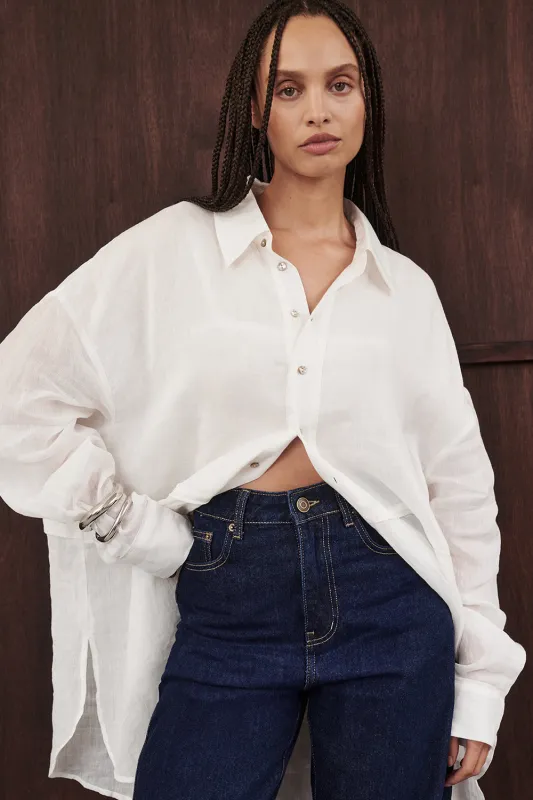 GIGI WHITE RAMIE LONG SLEEVE SHIRT sold by Dissh