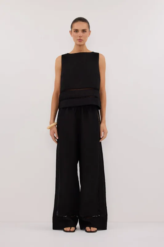 LINDSAY BLACK LINEN BOXY TOP sold by Dissh