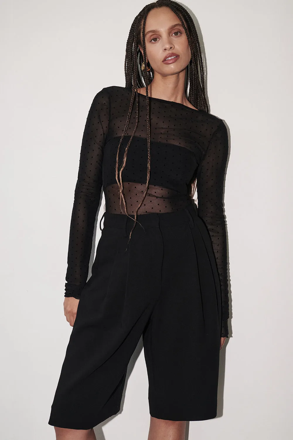 MAE BLACK MESH SPOT LONG SLEEVE TOP sold by Dissh