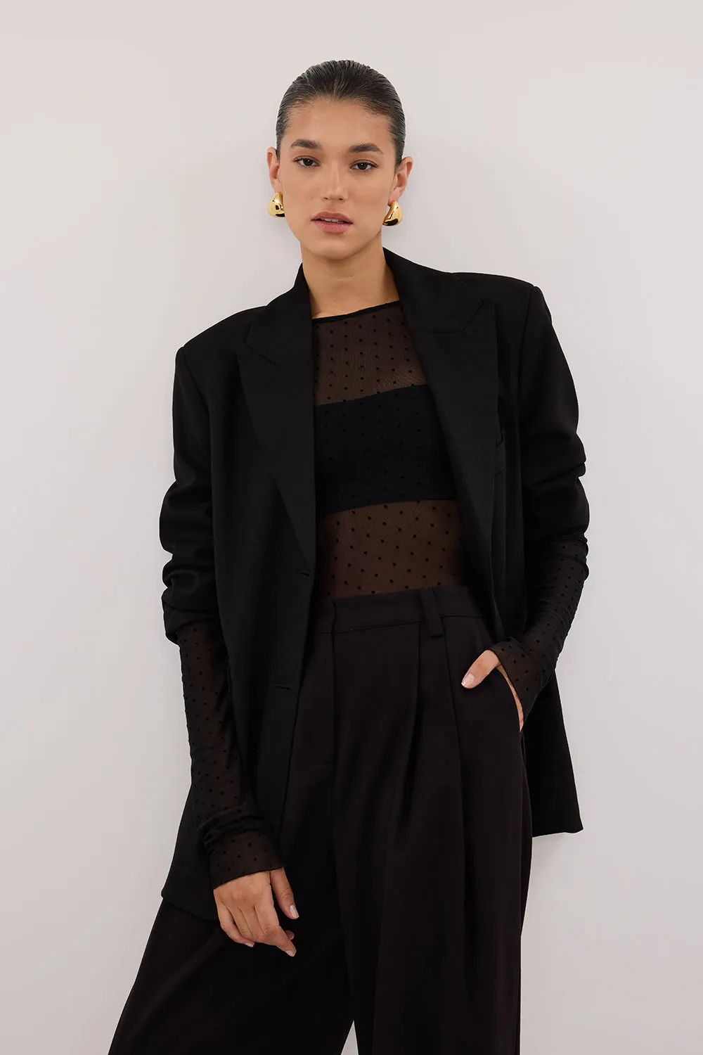 MAE BLACK MESH SPOT LONG SLEEVE TOP sold by Dissh product image thumbnail 3