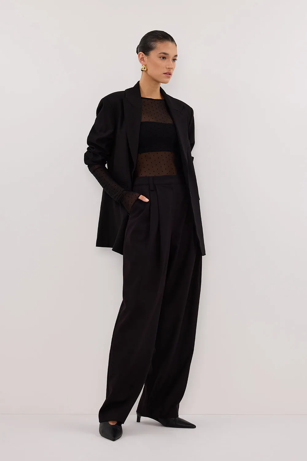 MAE BLACK MESH SPOT LONG SLEEVE TOP sold by Dissh product image thumbnail 4