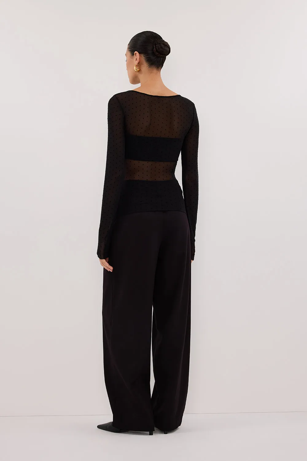 MAE BLACK MESH SPOT LONG SLEEVE TOP sold by Dissh product image thumbnail 5