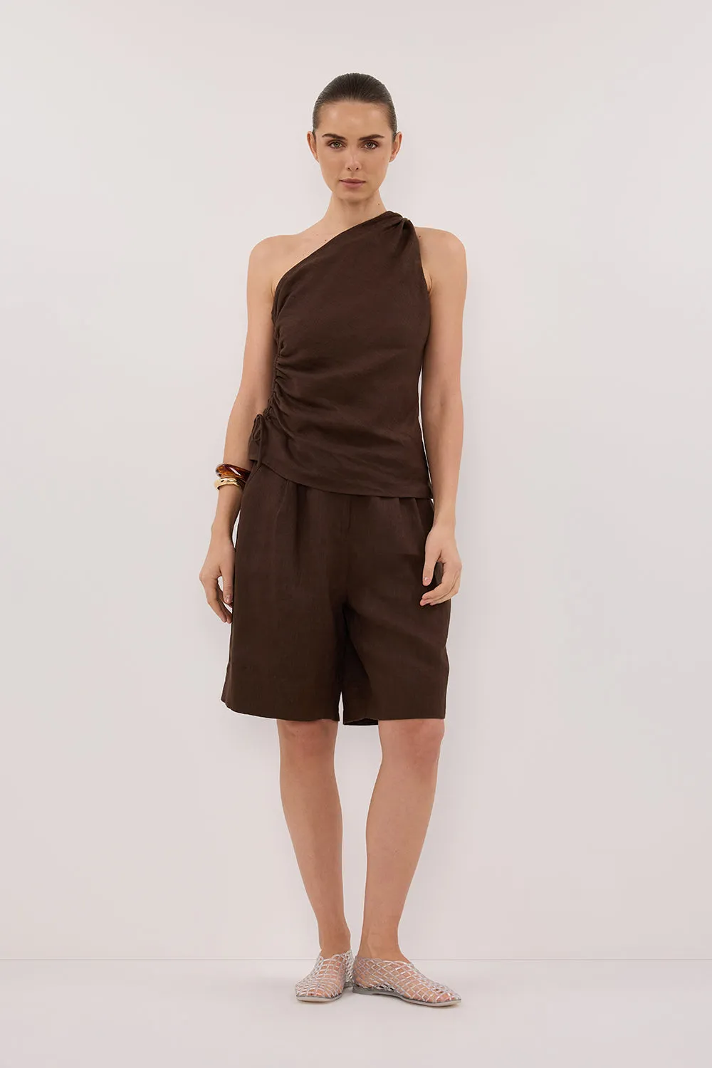 KAYLA BITTER CHOC LINEN BERMUDA SHORT sold by Dissh product image thumbnail 2