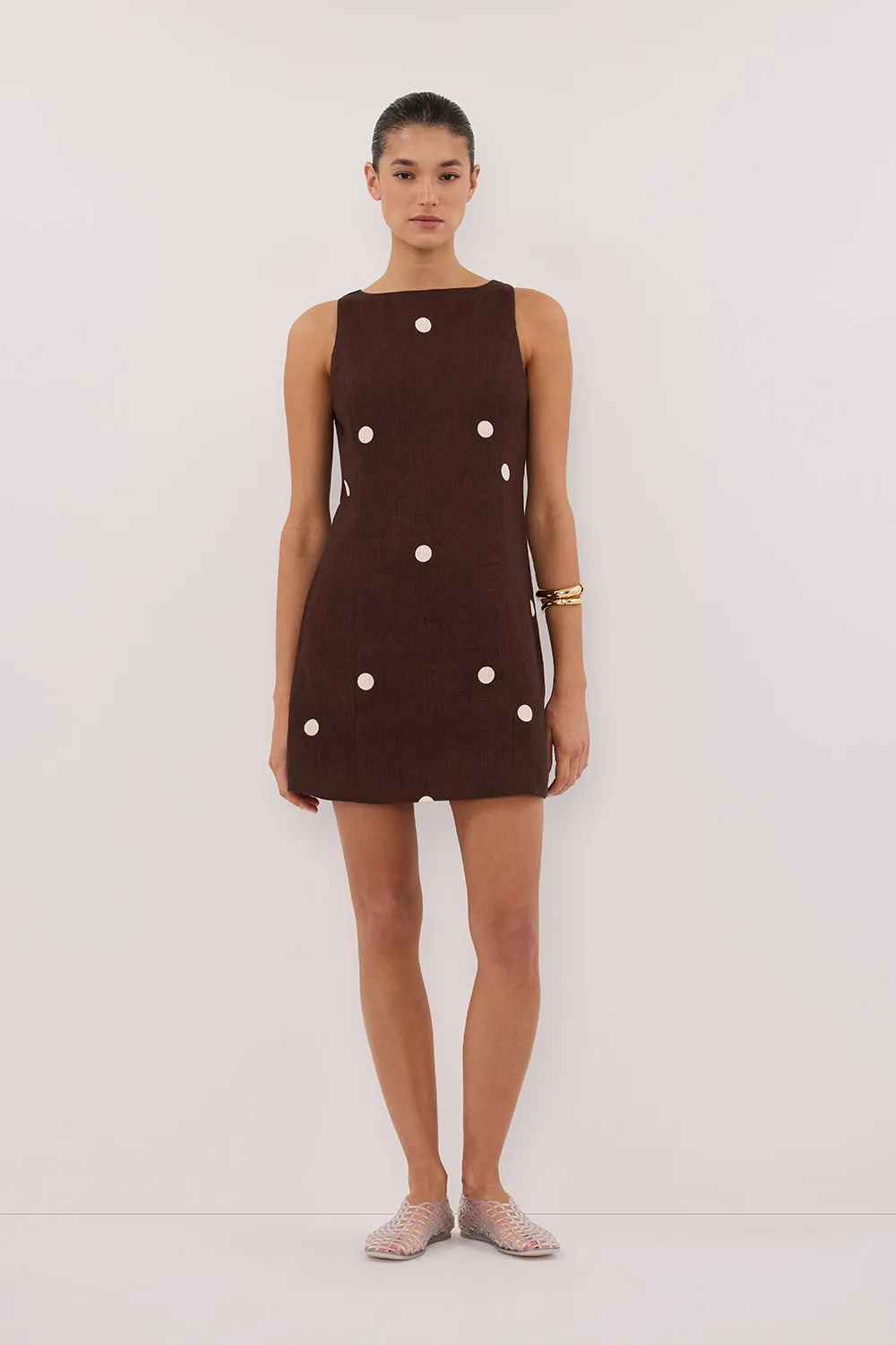 BEVERLY BITTER CHOC SPOT LINEN MINI DRESS sold by Dissh product image thumbnail 3