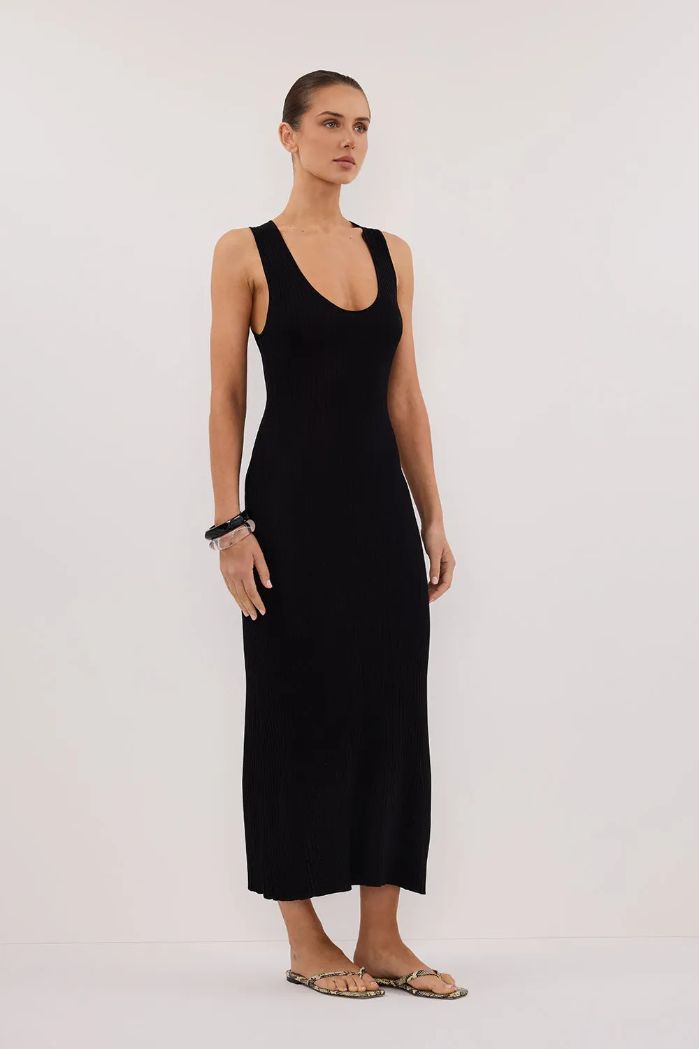 EVE BLACK SCOOP KNIT MIDI DRESS sold by Dissh product image thumbnail 3
