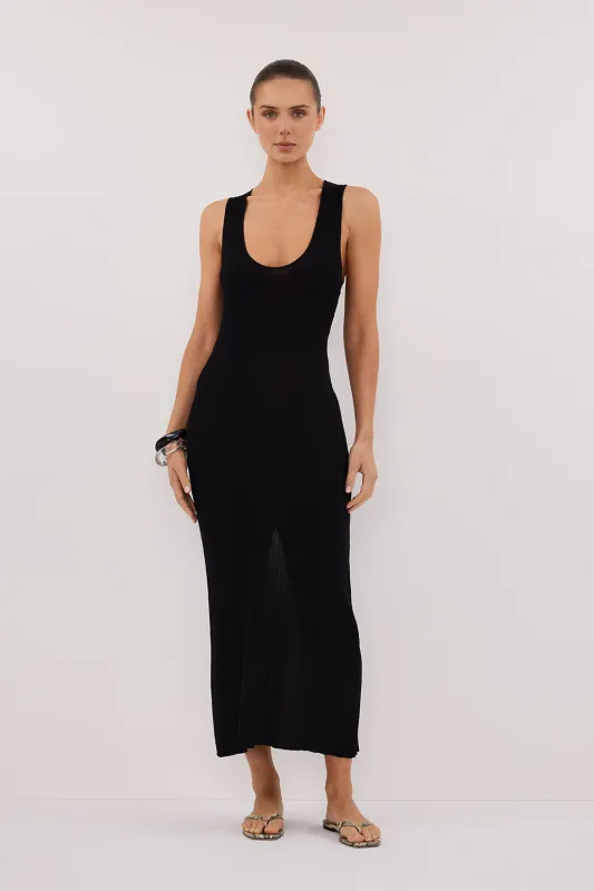 EVE BLACK SCOOP KNIT MIDI DRESS sold by Dissh