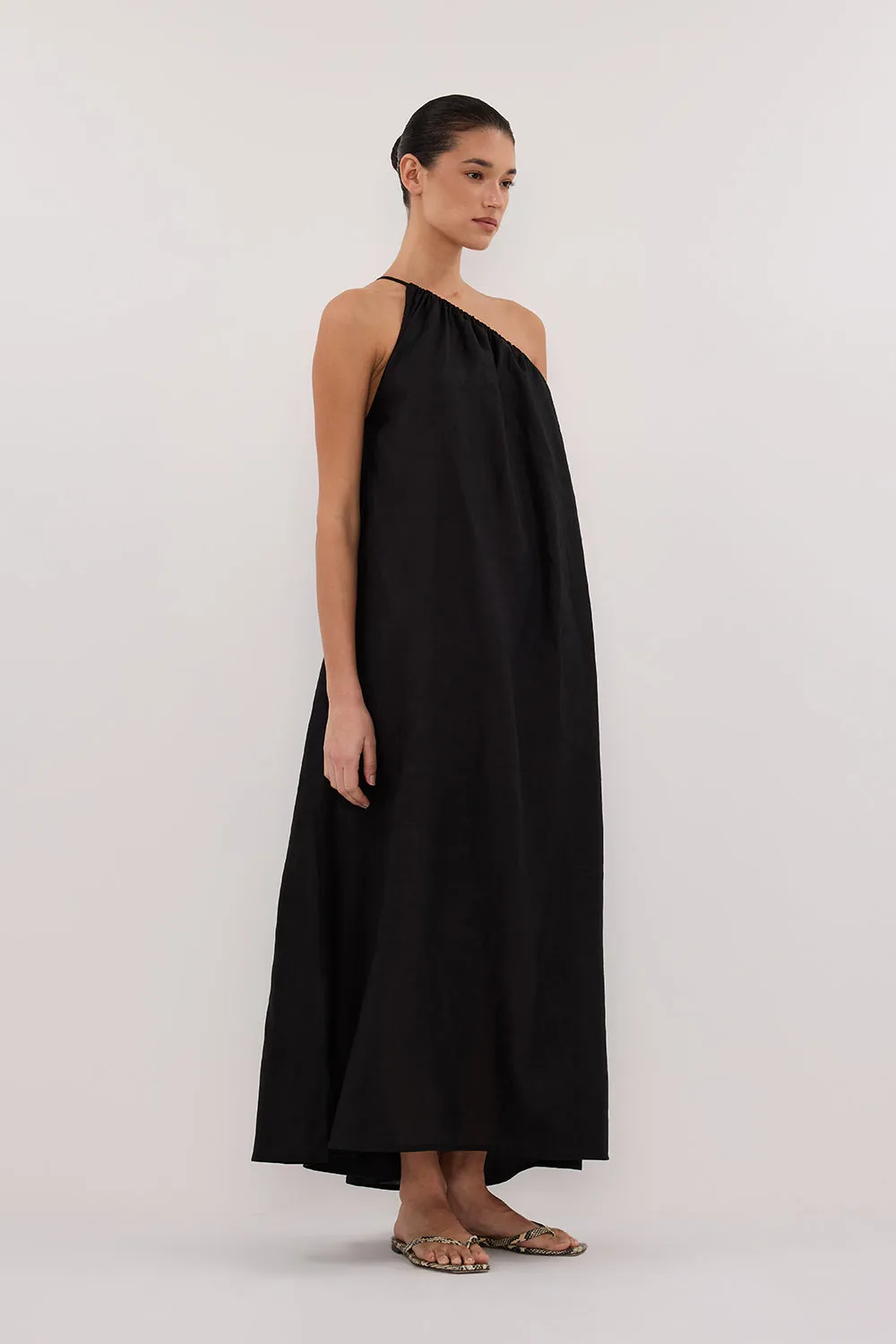 ALMA BLACK ASYM LINEN MIDI DRESS sold by Dissh product image thumbnail 4