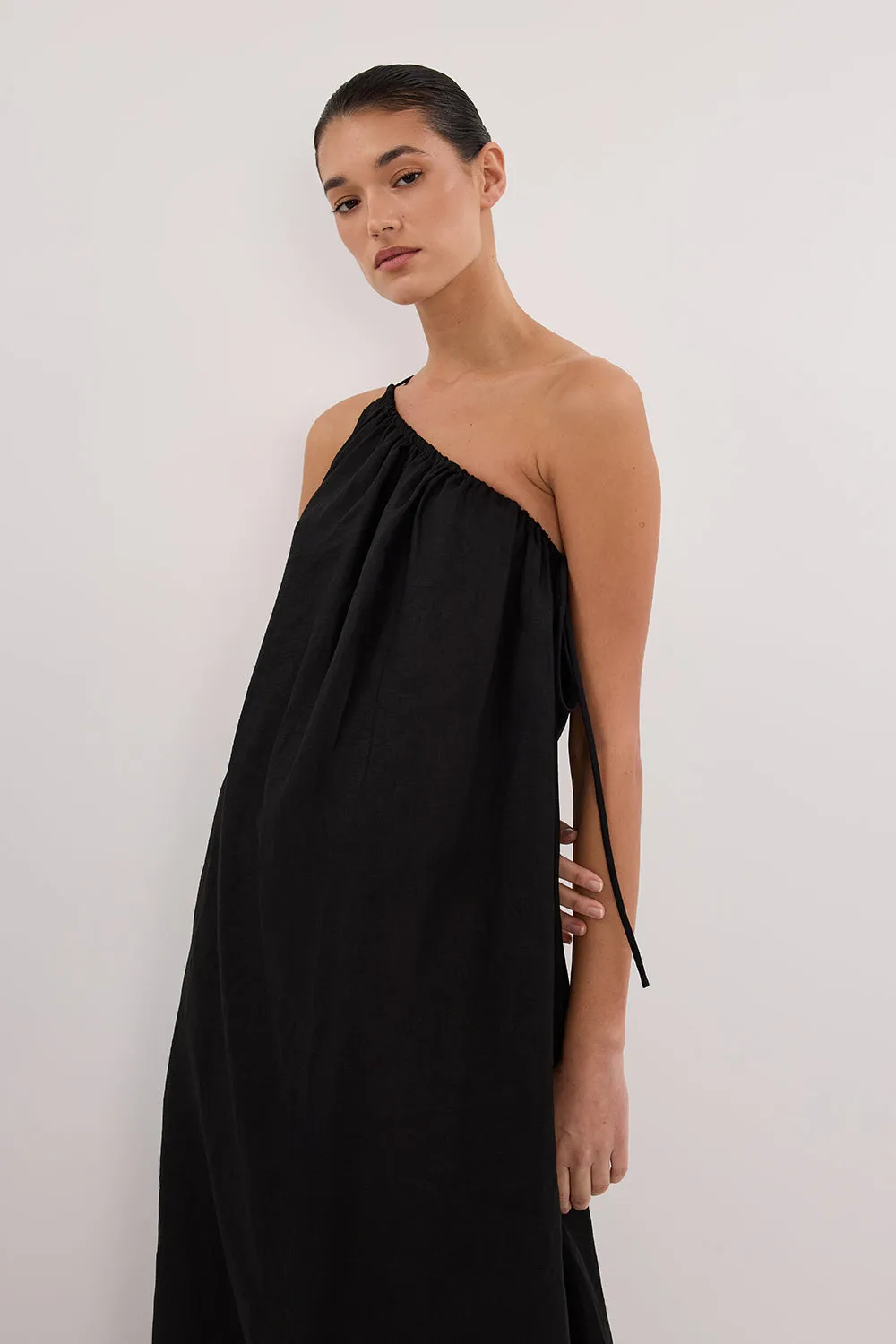 ALMA BLACK ASYM LINEN MIDI DRESS sold by Dissh product image thumbnail 3