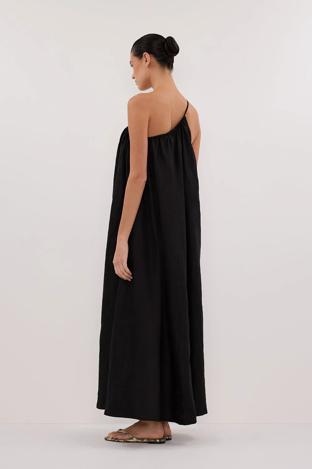 ALMA BLACK ASYM LINEN MIDI DRESS sold by Dissh product image thumbnail 5