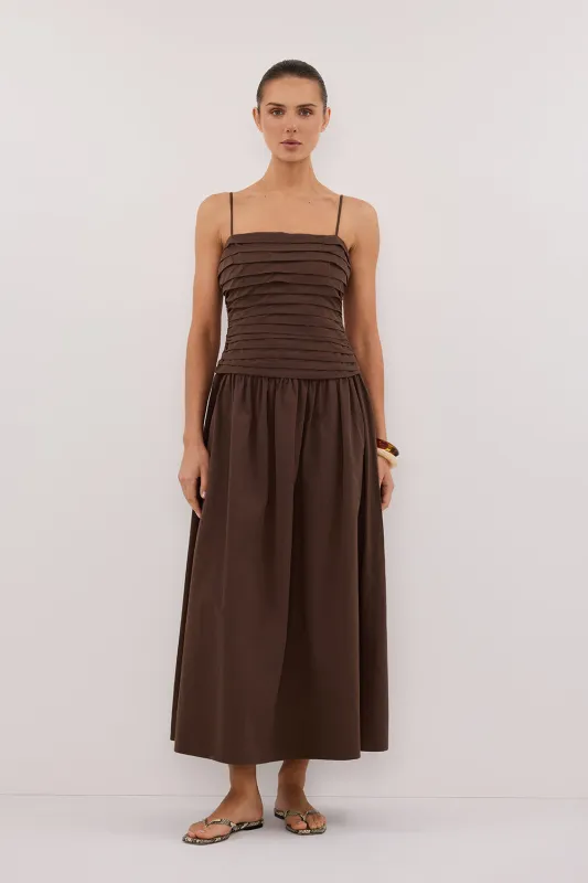 QUINN BITTER CHOC COTTON MIDI DRESS sold by Dissh
