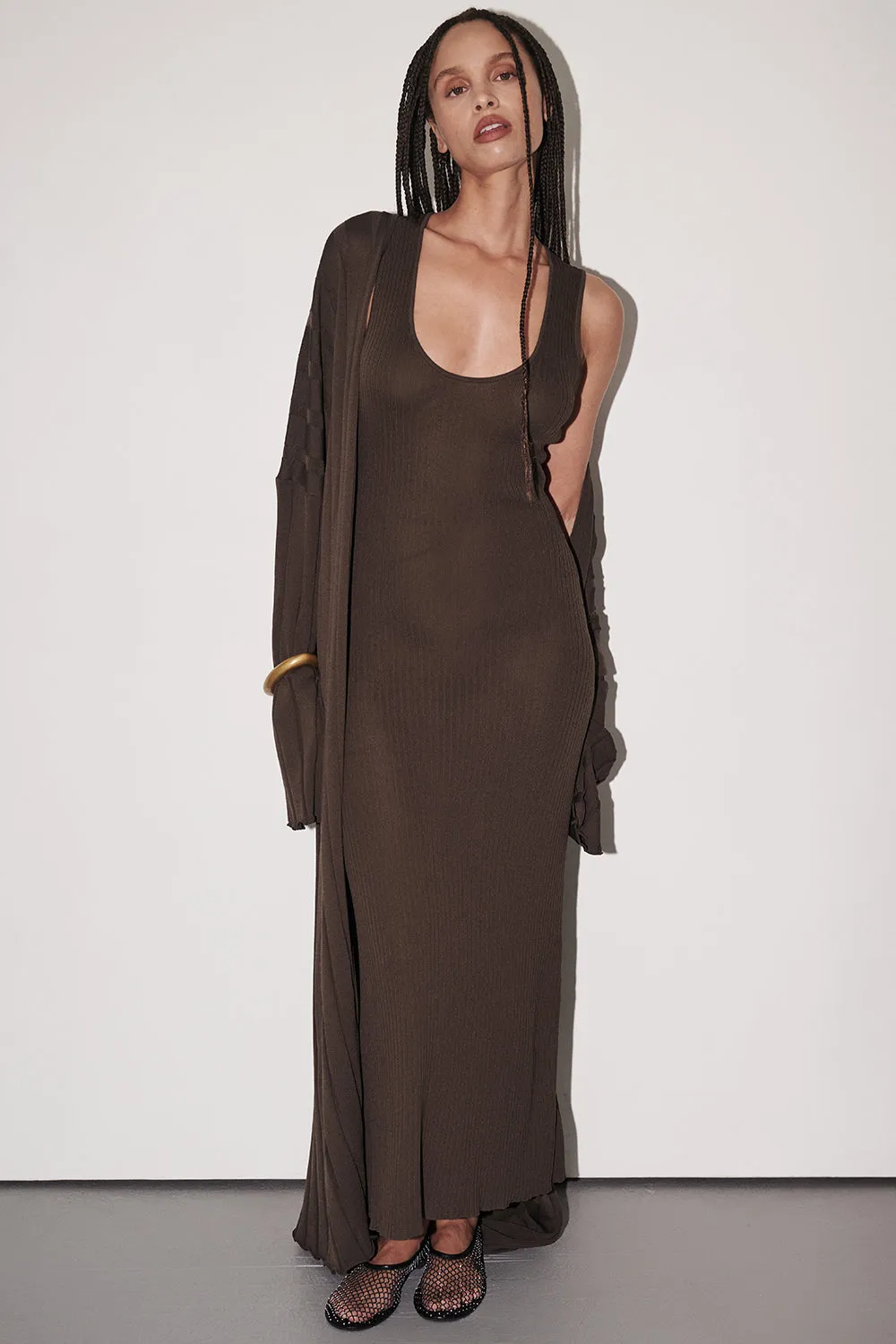 EVE DARK OLIVE SCOOP KNIT MIDI DRESS sold by Dissh