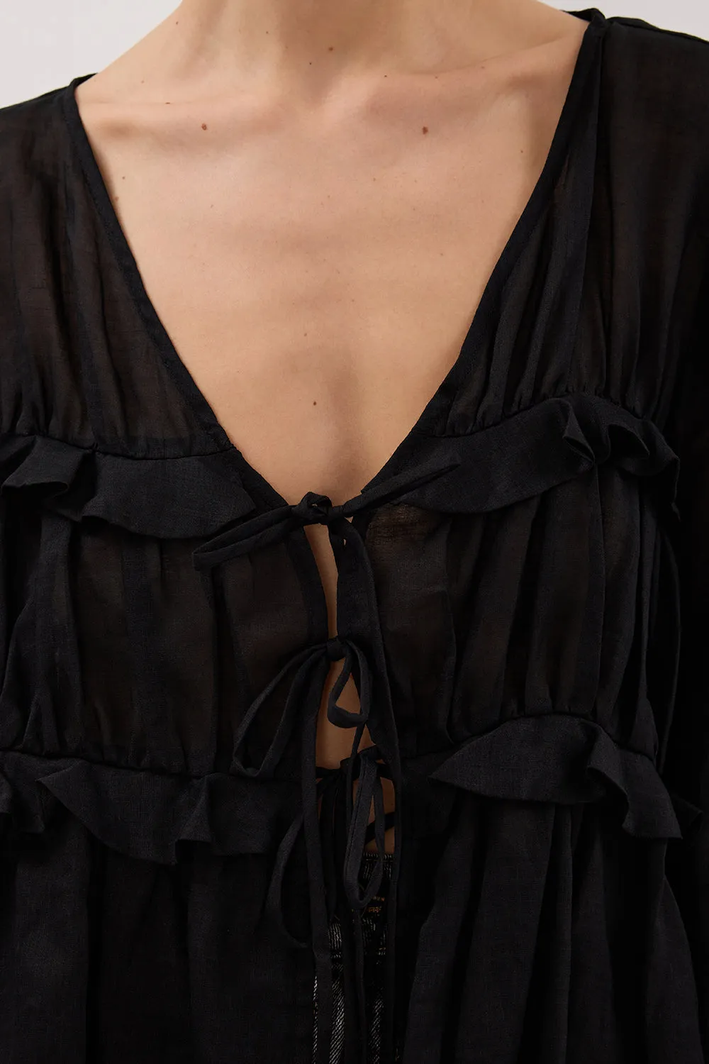 MILA BLACK RAMIE LONG SLEEVE FRILL TOP sold by Dissh product image thumbnail 5