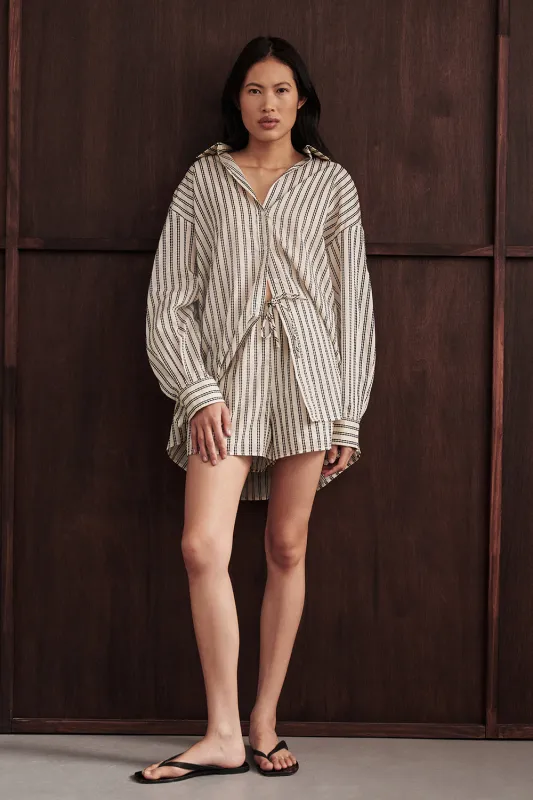 ELLIE CREAM STRIPE DRAWSTRING SHORTS sold by Dissh