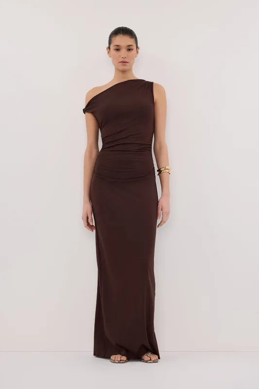 INEZ CHOC ASYM KNIT MIDI DRESS sold by Dissh