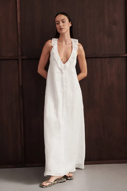 HAZEL WHITE RAMIE SLEEVELESS MIDI DRESS sold by Dissh