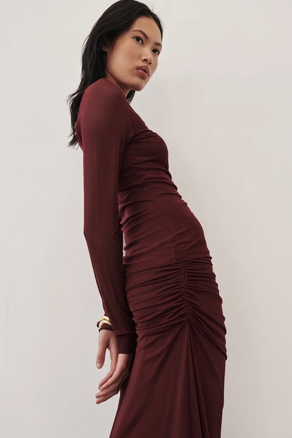 NYRA WINE LONG SLEEVE MESH TOP sold by Dissh