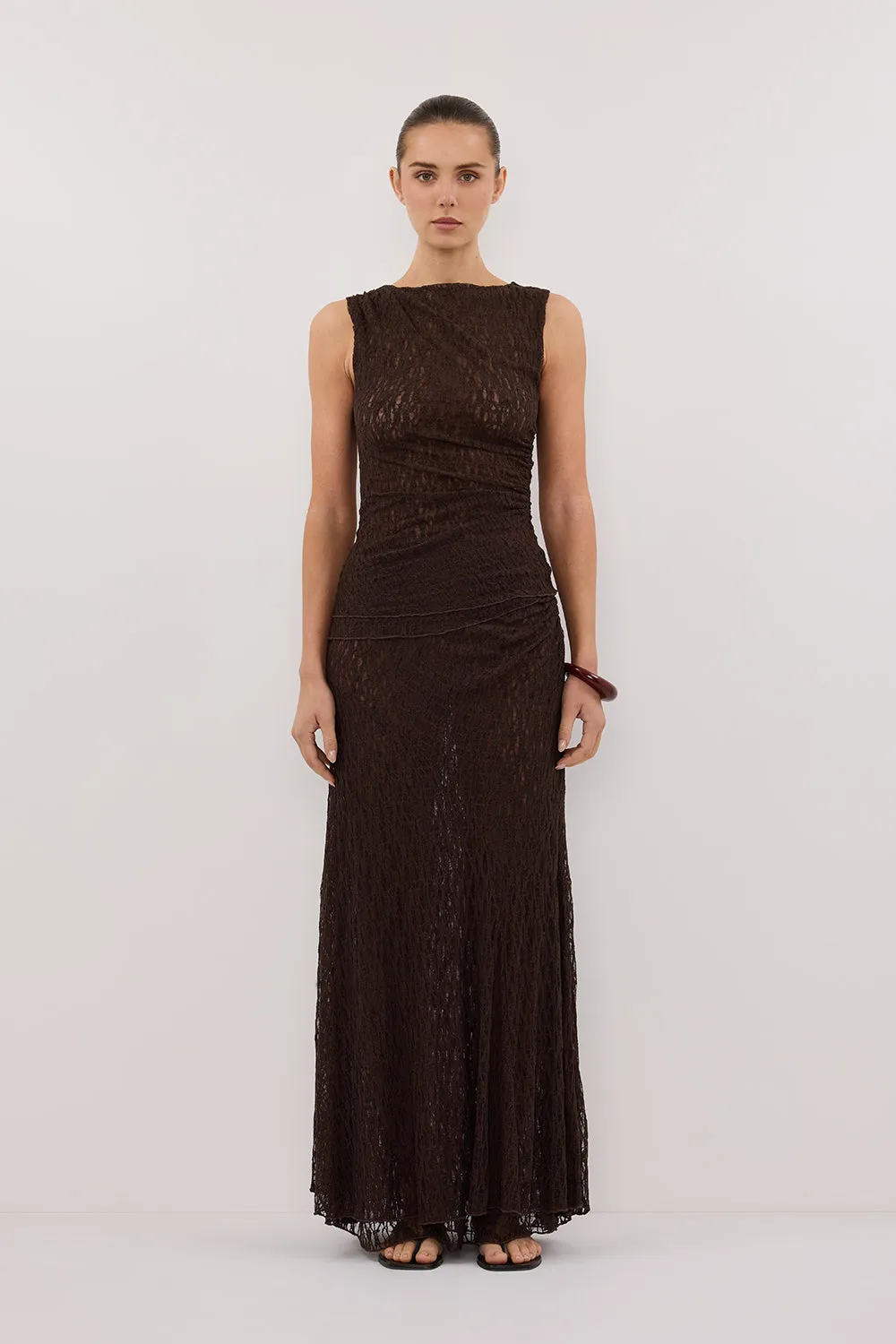 LIZZIE DARK CHOCOLATE SLEEVELESS LACE TOP sold by Dissh