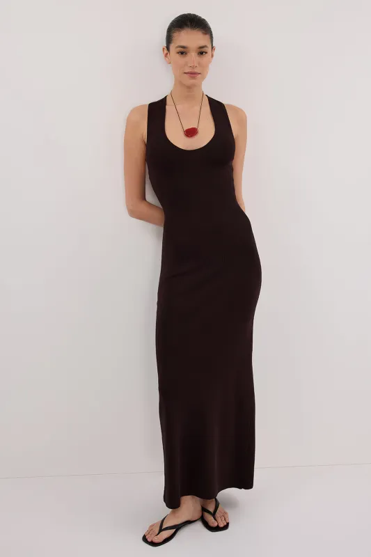 DEVIN BITTER CHOC RACER KNIT MIDI DRESS sold by Dissh