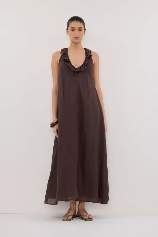 HAZEL DARK CHOC RAMIE SLEEVELESS MIDI DRESS sold by Dissh