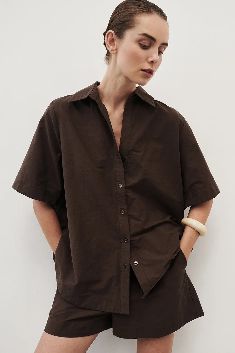 ELARA CHOCOLATE DRAWSTRING SHORT sold by Dissh