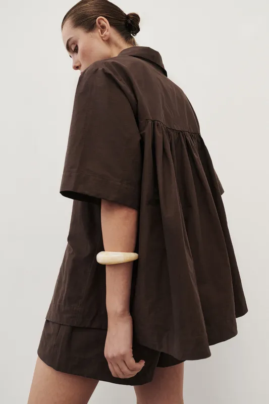 ELARA CHOCOLATE OVERSIZED SHORT SLEEVE SHIRT sold by Dissh