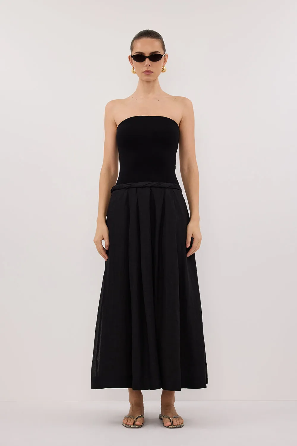 COCO BLACK STRAPLESS HYBRID MIDI DRESS sold by Dissh product image thumbnail 2