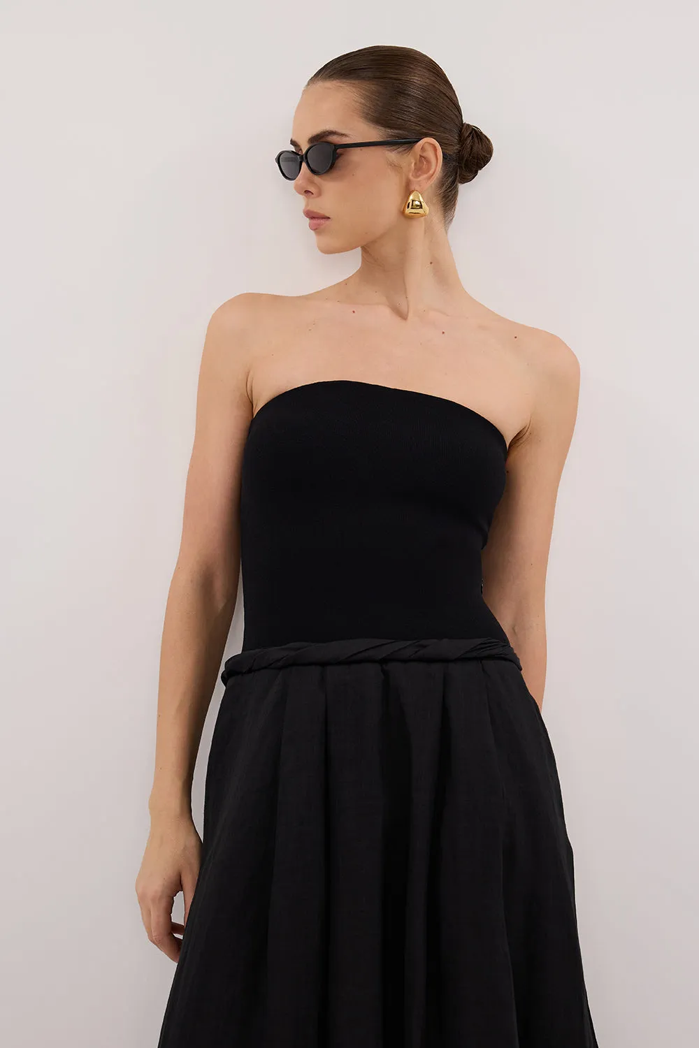 COCO BLACK STRAPLESS HYBRID MIDI DRESS sold by Dissh product image thumbnail 3