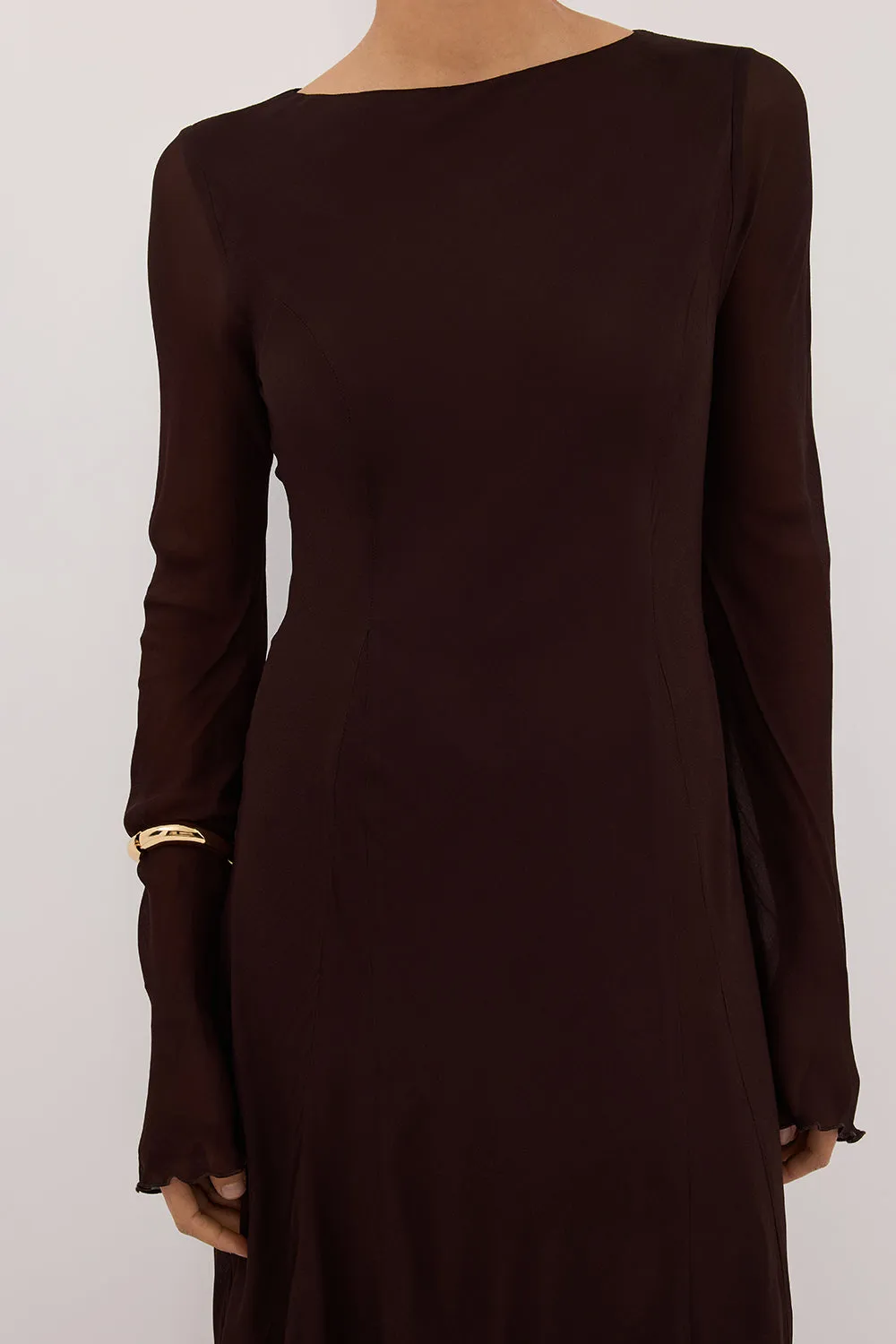 ELODIE DARK CHOC LONG SLEEVE MAXI DRESS sold by Dissh product image thumbnail 5