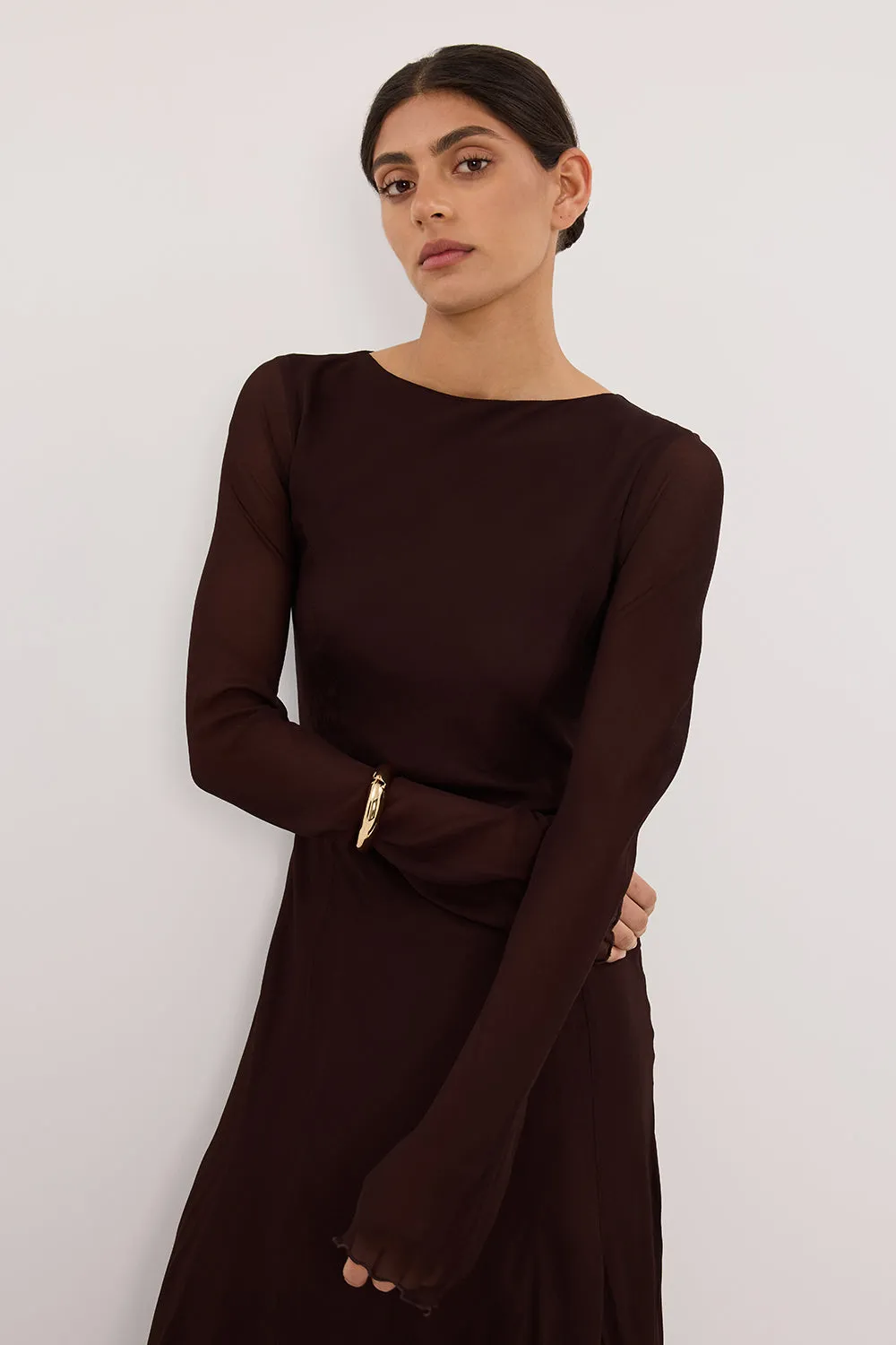 ELODIE DARK CHOC LONG SLEEVE MAXI DRESS sold by Dissh product image thumbnail 2